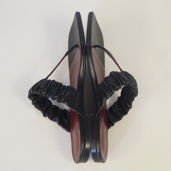 Staud Ava Leather Sandals Black Women's Size 39 UK 9 US T-Strap Ruched - Picture 6 of 10